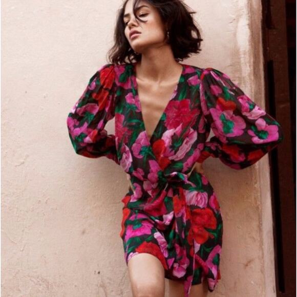 The Kooples Dolce Vite Floral Mini Pink Longsleeve Dress Womens 100% Silk Size 0 - Picture 1 of 16